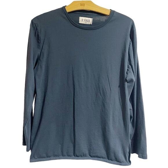 M. Singer Navy Blue Long Sleeve Crew Neck Tee white Stitching Large - Picture 1 of 4